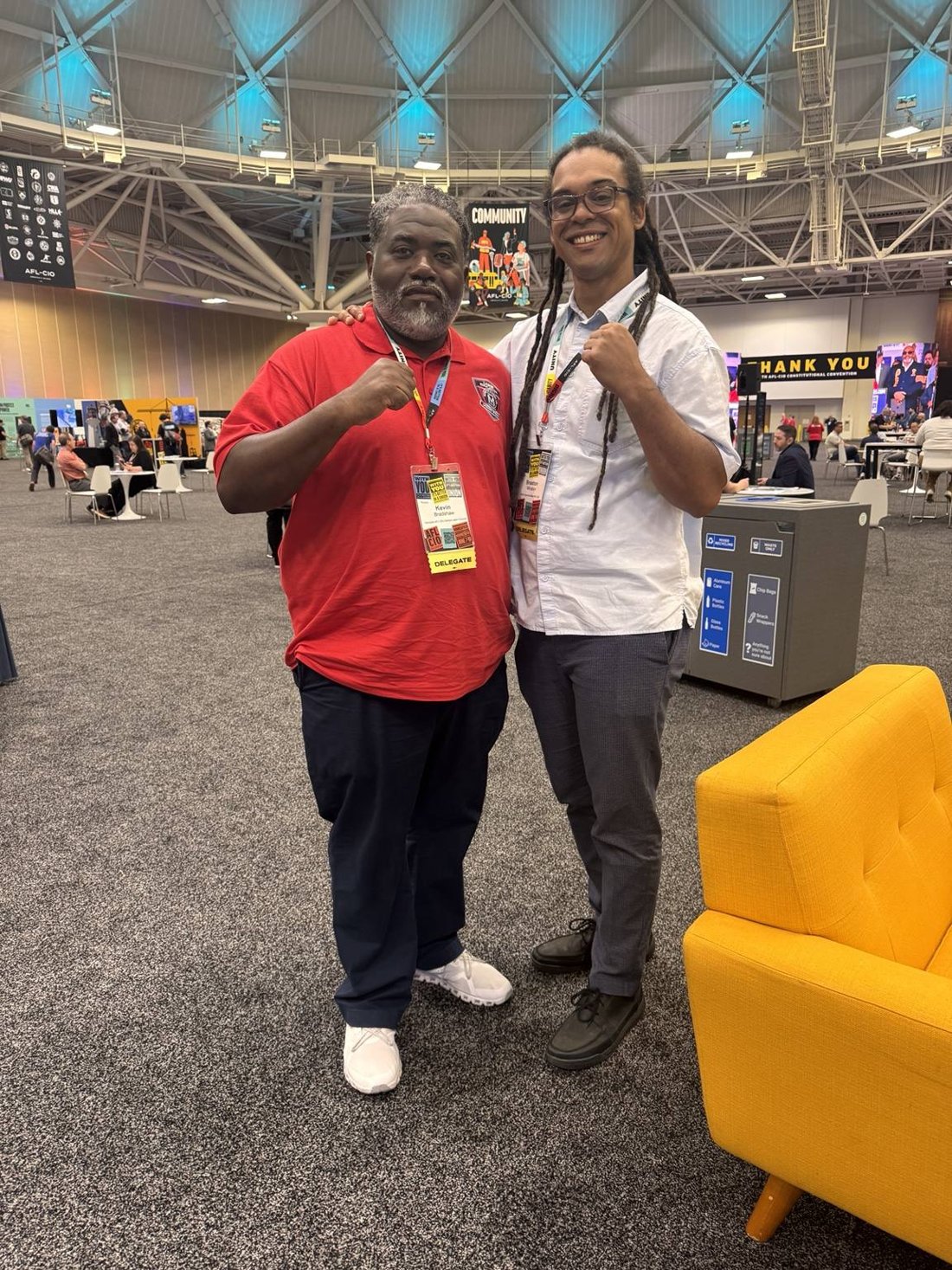 Kevin Bradshaw (BCTGM 252G, Memphis) with NC State AFL-CIO President Braxton Winston II at the AFL-CIO 30th Constitutional Convention — Minneapolis, June 2026