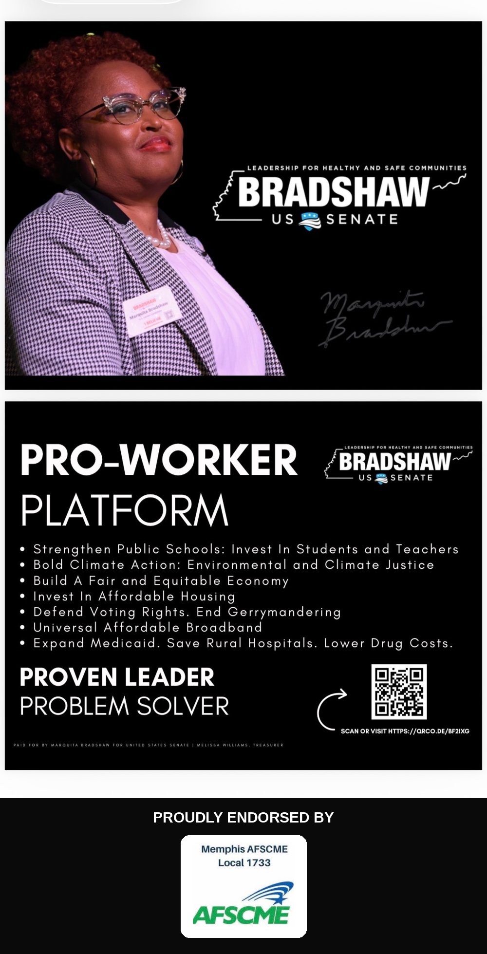 Marquita Bradshaw campaign flyer
