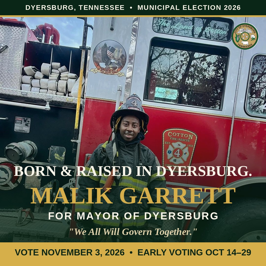 Malik Garrett share card — Born & Raised in Dyersburg.
