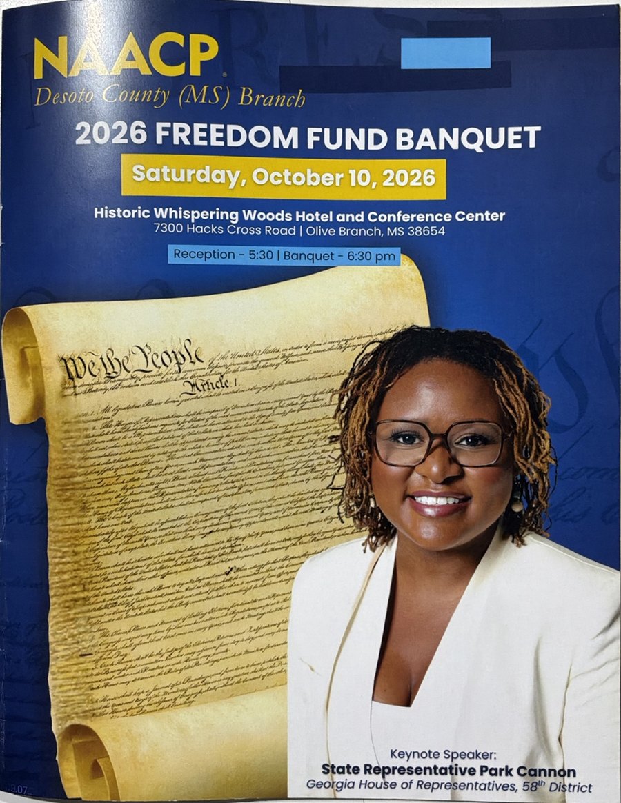 Cover of the DeSoto County (MS) Branch NAACP 2026 Freedom Fund Banquet program booklet, themed We the People, with keynote speaker State Representative Park Cannon
