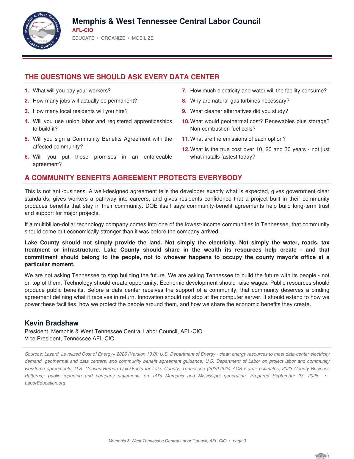 Memphis & West Tennessee CLC statement on data centers — page 3